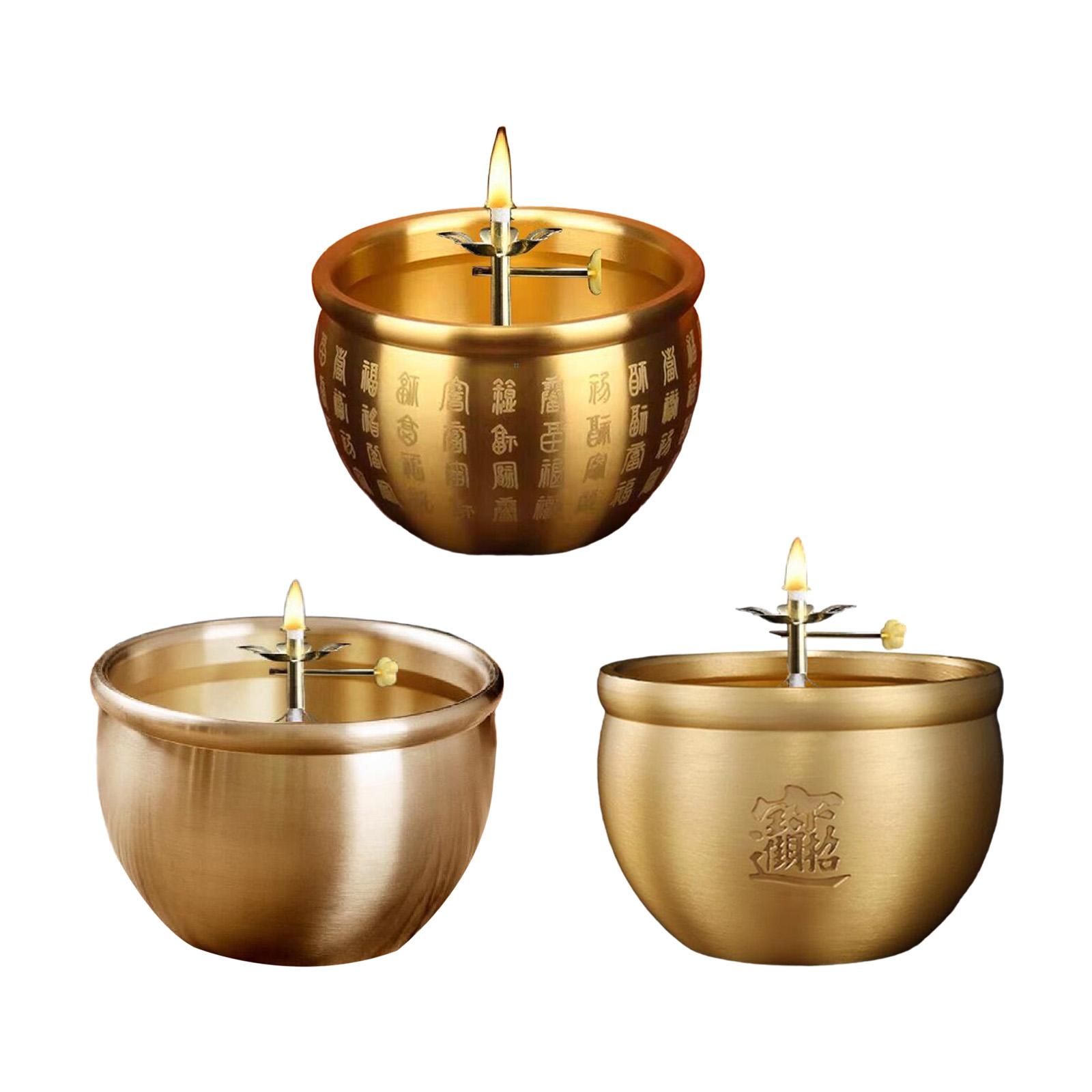 Retro Oil Lamp Ghee Lamp Holder Buddha Votive Tealight Holder Ornament Adjustable Brightness for Christmas Temple Religious