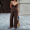 Damen Sommer Zweiteiler Ärmelloses V-Ausschnitt Camisole Top und Weite Hosen Leichte Lässige Urlaubsoutfit