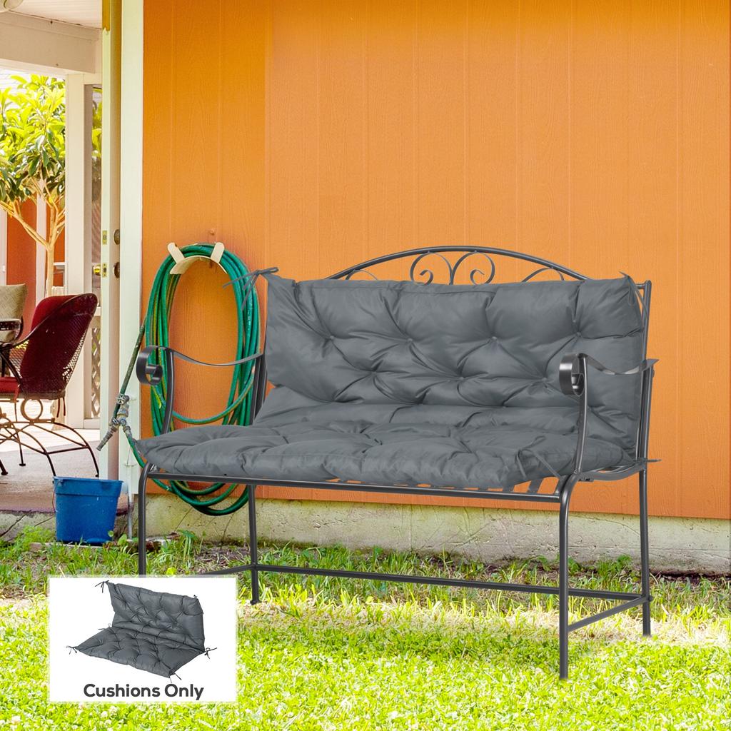 2 Seater Bench Cushion, Garden Chair Cushion with Back and Ties for Indoor and Outdoor Use, 98 X 100 Cm, Dark Grey