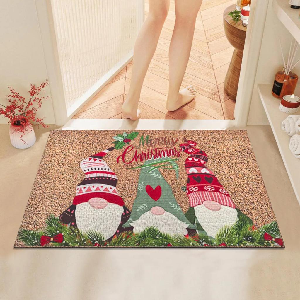 Christmas Carpet Cartoon Dwarf Door Mat Red Santa Claus Floor Mat Holiday Decoration Indoor and Outdoor Foot Mat  Welcome Mat