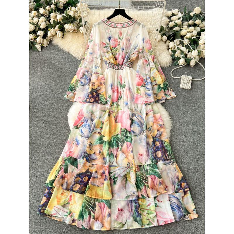 European Style Retro Elegant Silm Long Chiffon Dress