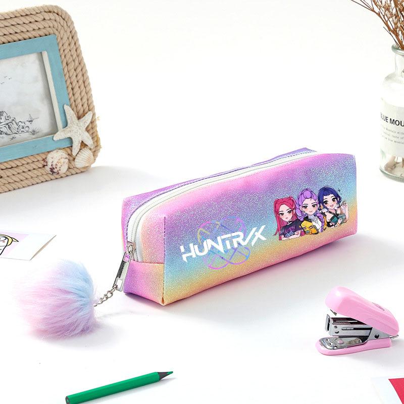 Demon Hunter Squad Rainbow Glitter Pencil Case - Shiny Student Stationery Organizer