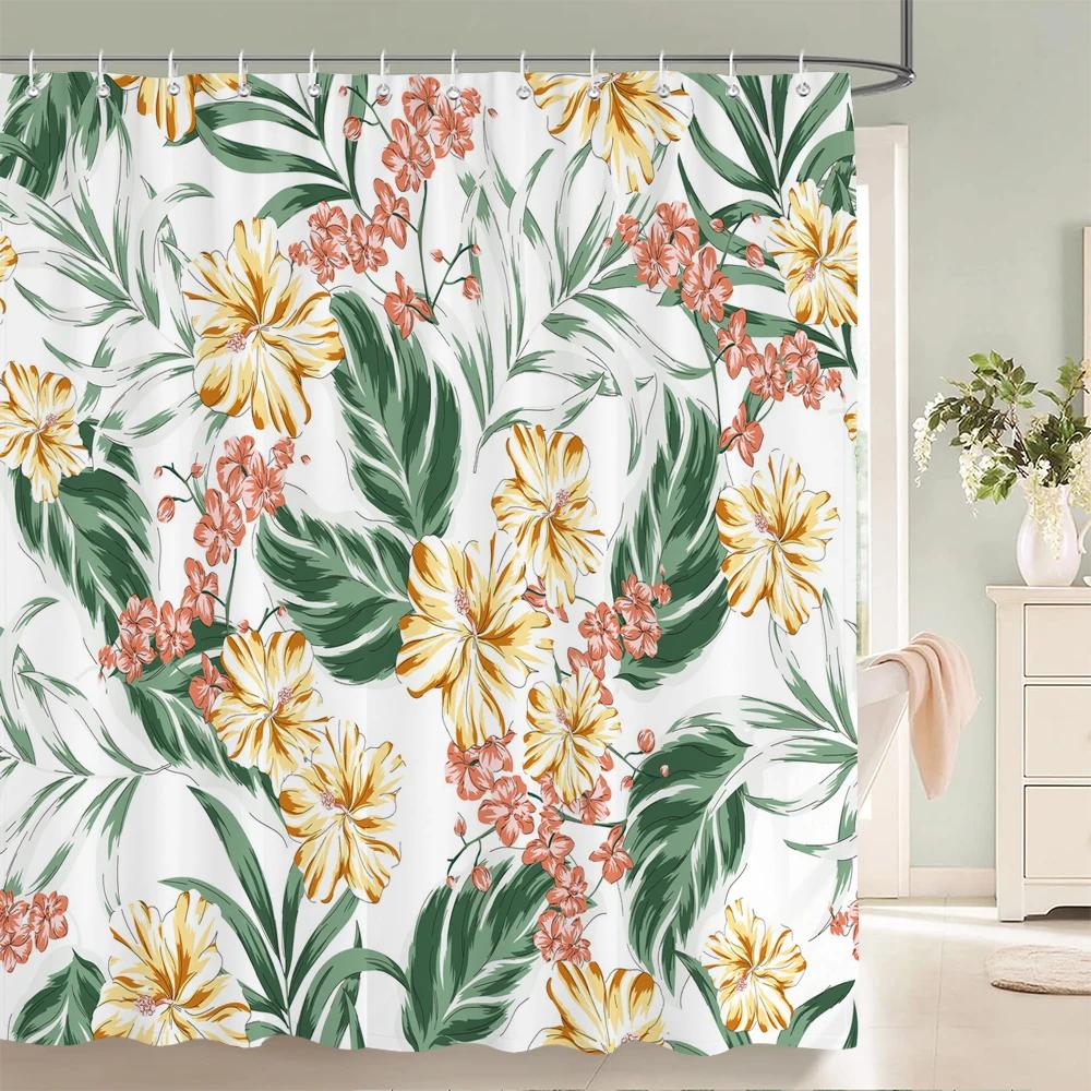 

3D Bathroom Curtains Tropical Plant Leaves Monstera Shower Curtain With 12 Hooks Home Decoration Washable Fabric Bath Screen W60H190(CM)-1 Pcs