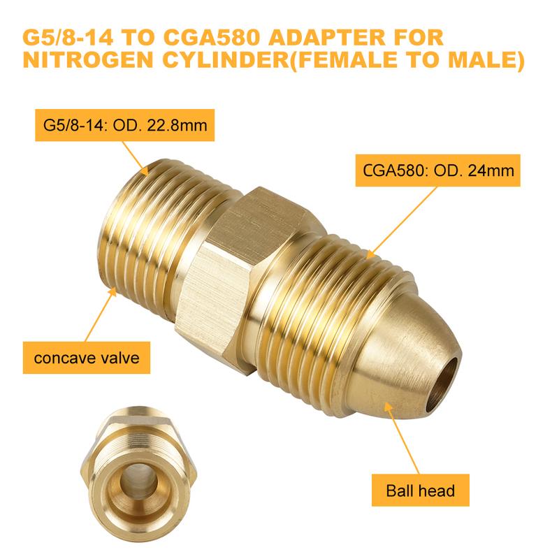 CGA580 Cylinder Adapter Convert G5/8-14 To CGA580 For CGA580 Nitrogen Tanks Shock Nitrogen Cylinder Regulator Filling Tool