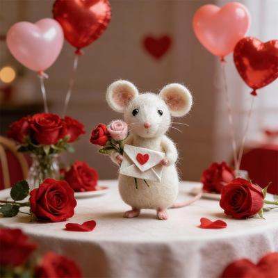 Cute Valentine's Day Needle Felted Mouses Christmas Wool Felt Handmade DIY Craft Needle Felting Kit Set Gift Desktop Decor