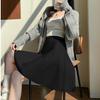 Women's Knit Mini Skirt Spring and Autumn High-waist Pleated Skater Skirt Knit Short Skirt
