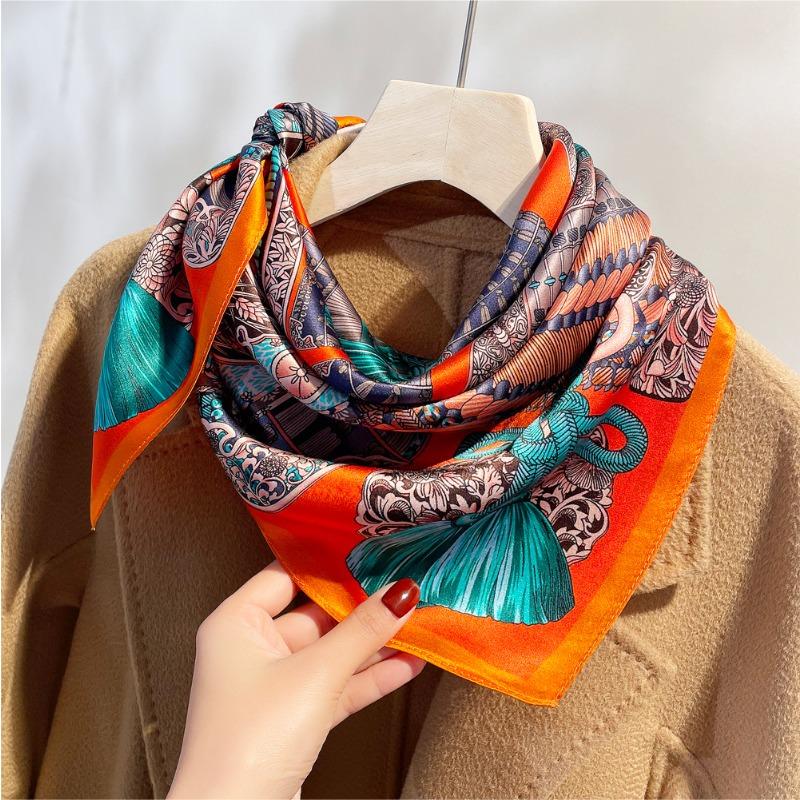 Spring New Plain Crepe Satin Armor Printed Silk Scarf Women's High-end Light Luxury Mulberry Silk Small Square Scarf