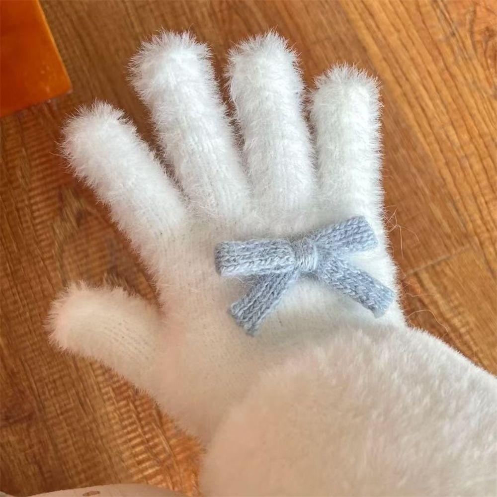 

Blue Bow Warm Gloves Cold Proof Mittens Casual Plush Gloves Winter Blue Bow