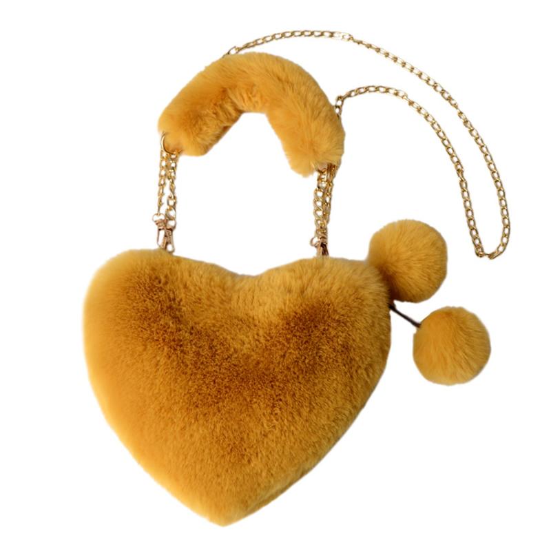 Fashionable Women's Faux Fur Cute Heart-shaped Portable One Shoulder Plush Crossbody Bag Cute Chain Bag Valentine's Day Gift