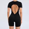 Patchwork Hollow-Back Sports Jumpsuit - Women's Tight One-Piece Fitness Outfit