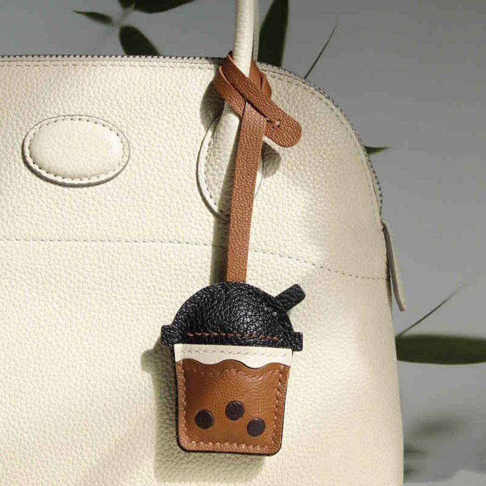 PU Leather Hanger Pearl Milk Tea Cup Pendant Car Keyring Bag Pendant Pu Keychain  Bag Ornament