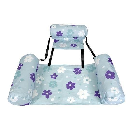 Foldable Inflatable Pool Float 3 Tubes Floral Print Water Hammock Blow-Up Water Floating Lounge Chair for Adults Summer