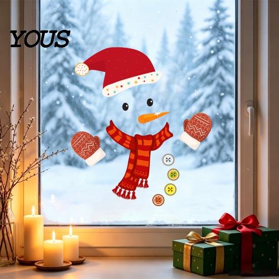 Seasonal Home Beautification Decals Christmas Snowman Static Window Stickers, Removable PVC Glass Decals, Waterproof Creative Holiday