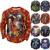 Men's Casual Knit Long Sleeve Crewneck Tee with Halloween Print