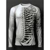 Summer Round Neck 3D Skull Pattern Printed Top, Fashionable and Casual Men's Long Sleeved T-shirts