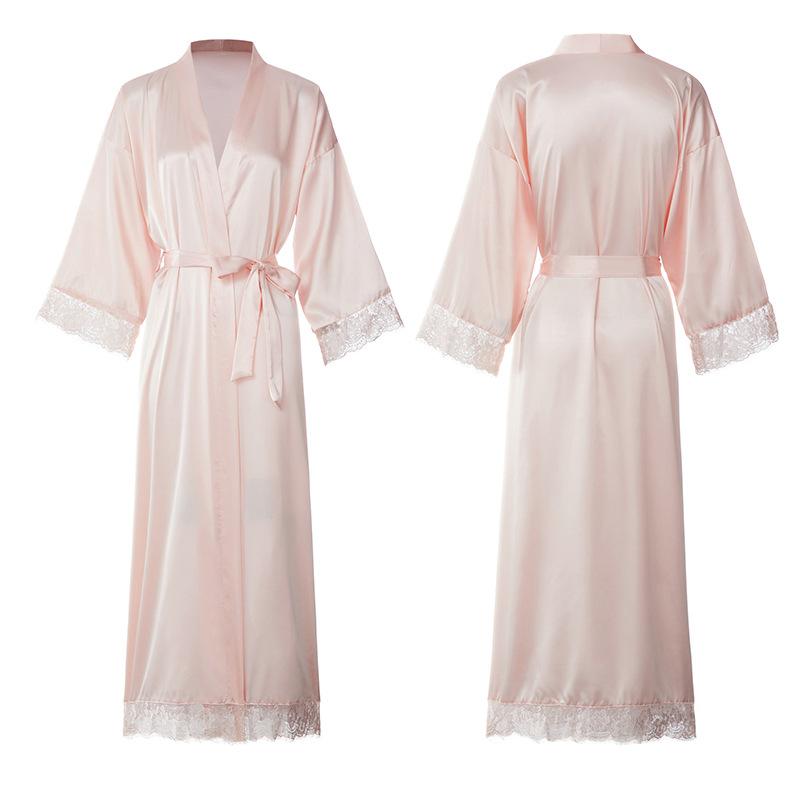Silk Satin Lace Robes Bridesmaid Bride Wedding Long Bathrobe Womens Robe Lingerie