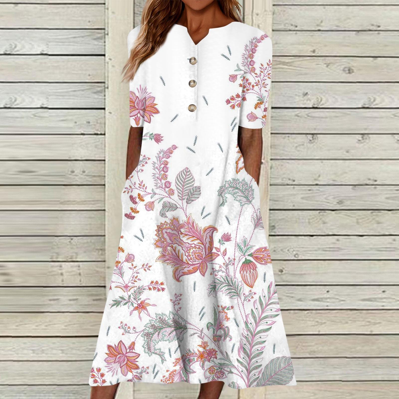 

Жіноча літня повсякденна сукня-розмах з V-подібним вирізом і короткими рукавами L рожевий