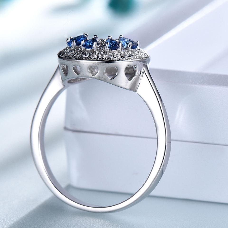 S925 Sterling Silver Water Drop Sapphire Ring, Full Diamond, European & American Style, High-End Luxury and Fashionable for Women