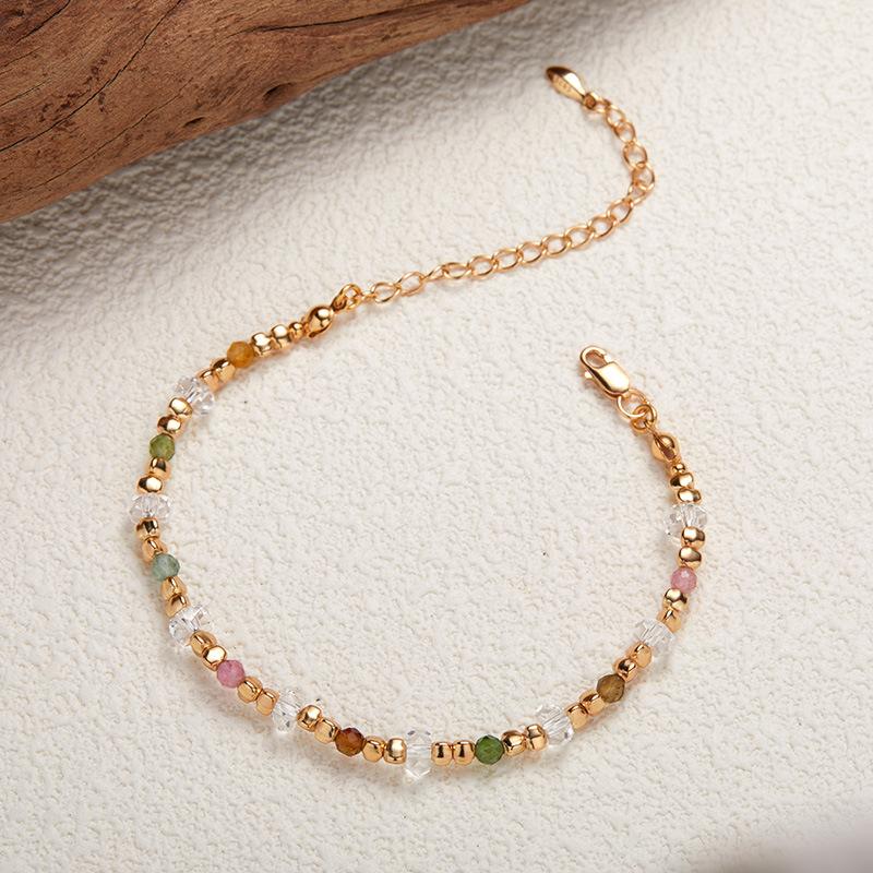 

S925 Silver Natural Tourmaline White Crystal Color Treasure Necklace Women S Personality Advanced Sense Handmade Beaded Temperament Clavicle Chain
