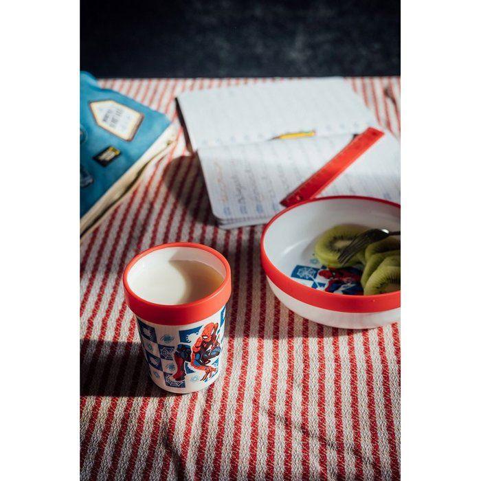 Plat Cuisines Tataway Bol en Plastique Rouge et Blanc Disney Spiderman pour Enfants avec Base Antidérapante
