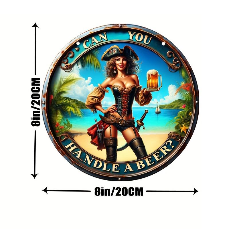 1 Stück, rundes Holzschild im Vintage-Stil – 20,3 x 20,3 cm, skurriles Willkommensschild mit Biermotiv für Haustür, Männerhöhle, Zimmer, Wand, Haus, Bar, Garten und Hof