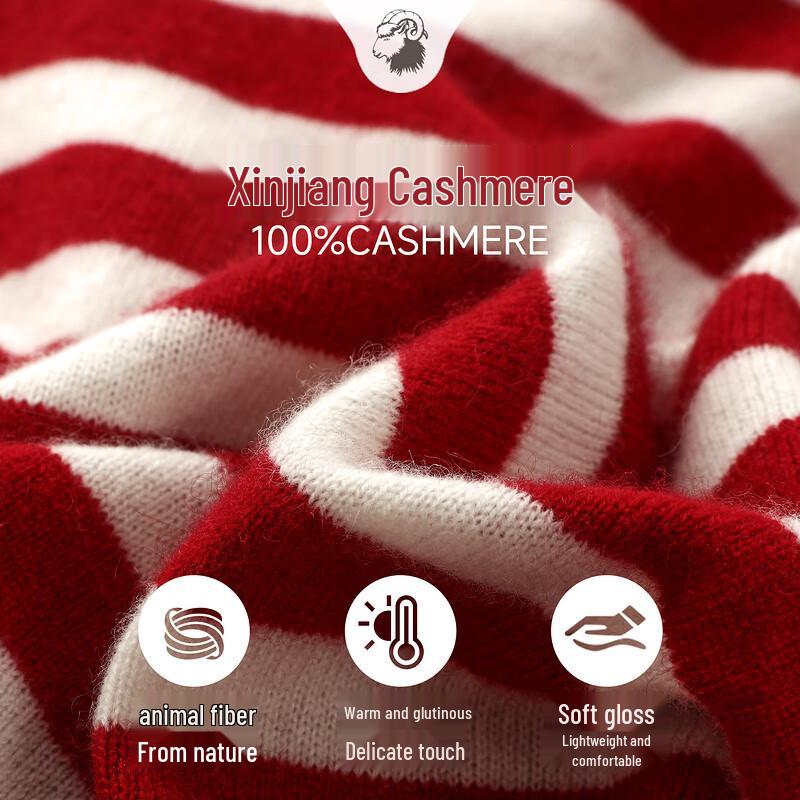Zhaojun Women's Red Stripe Hooded Cashmere Sweater