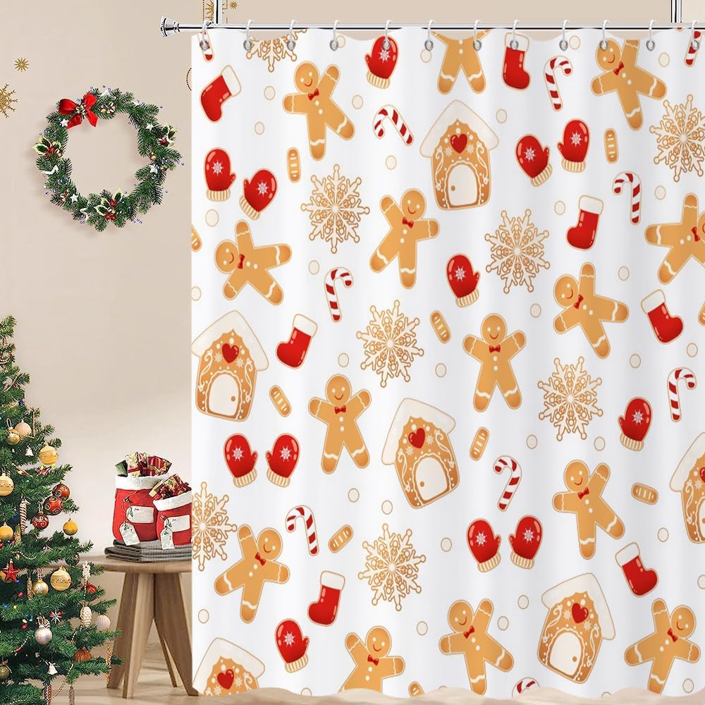 

GAEChristmas Шторка для душа, Сине-коричневая, Снежинки Xmas, Белый фон, Зимний Новый год, Праздничная шторка для ванной, Водонепроницаемая 90x180cm