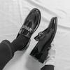 Fashionable new men's pointed block shoes luxury  men's patent leather comfortable banquet business casual leather shoes