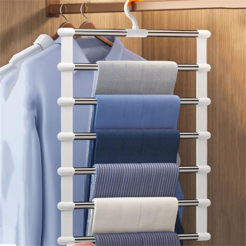 Multi Layer Foldable Clothes Hanger with Clamps Space Saving Multi Tiered Metal Folding Trouser Holder Rack with Clip