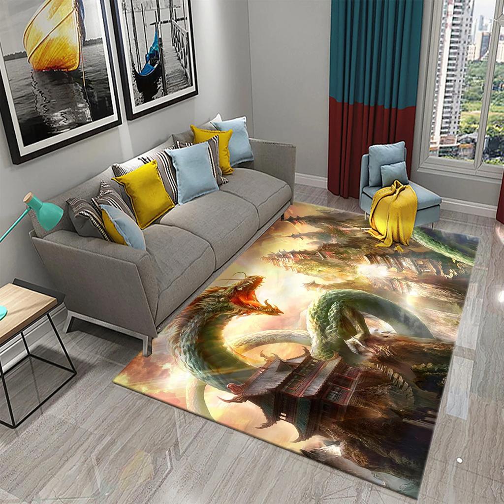 3D Cartoon Dragon Animal Print Carpet for Kitchen Toilet Living Room Esports Chair Carpet Bedside Modern Simple Non-slip Carpets