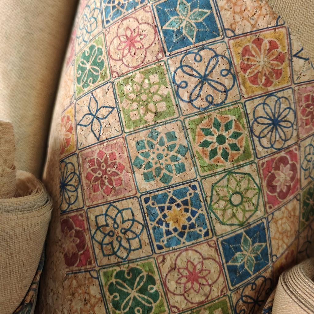 Designer 0.45 mm Organic Vegan Synthetic Printed PU Leather Cork Fabric for Clothing Bags Shoes Making Phone Case Cover Notebook