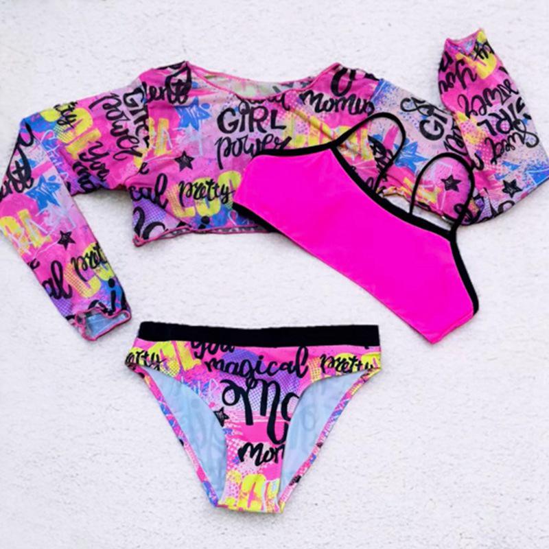 Dívčí dětské bikiny třídílný set síťované potištěné plavky dětská podprsenka kalhotky a overal set