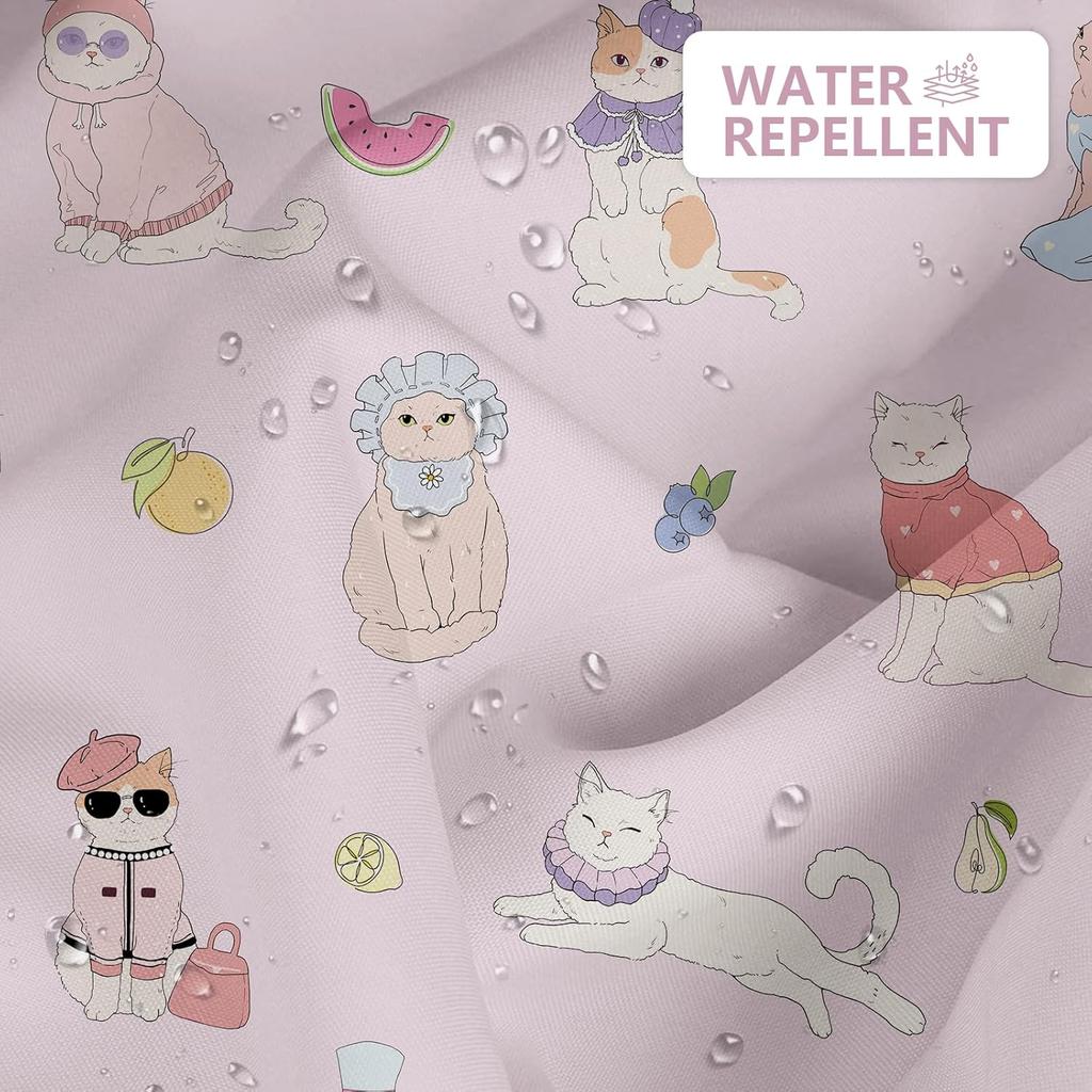 GAECute Zasłona Prysznicowa z Kotem do Dekoracji Łazienki, Wiosenna Różowa Zabawna Zwierzę Kicia Zwierzę Domowe Motyw Owocowy Zestaw Zasłony Łazienkowej, Wodoodporna F