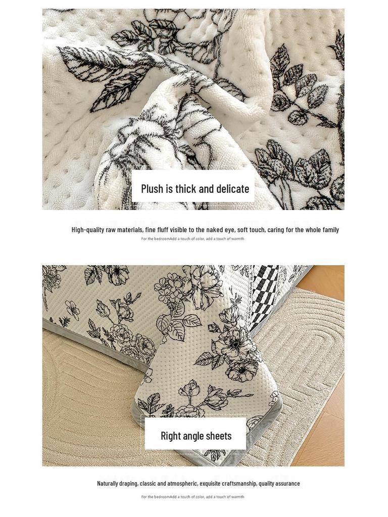 Herbst/Winter Milchsamt Bedrucktes Einzelbett-Tagesdecke- & Kissenbezug-Set mit Matratzen-Staubschutz