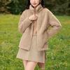 Short coral fleece jacket women's new casual versatile solid color stand-up collar trendy clothes