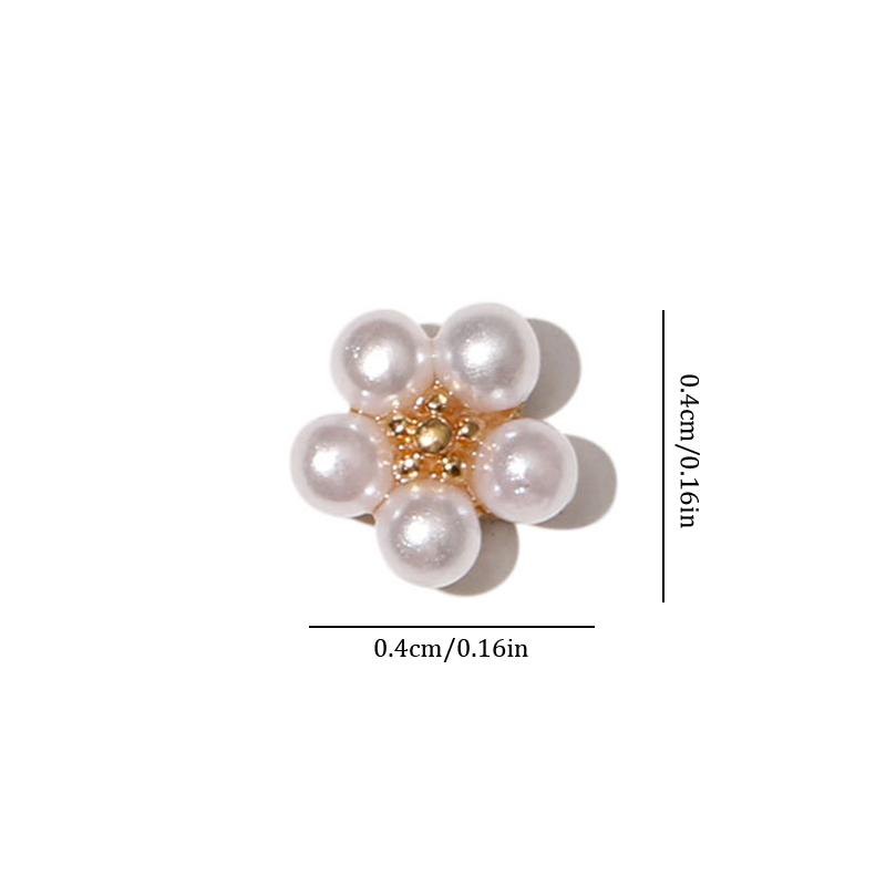 5Pcs Diy Nail Art Decor 3D Five-Petal White Pearls Flower Nail Drills Pearl Flowers Manicure Diamond Manicure Nail Art Design