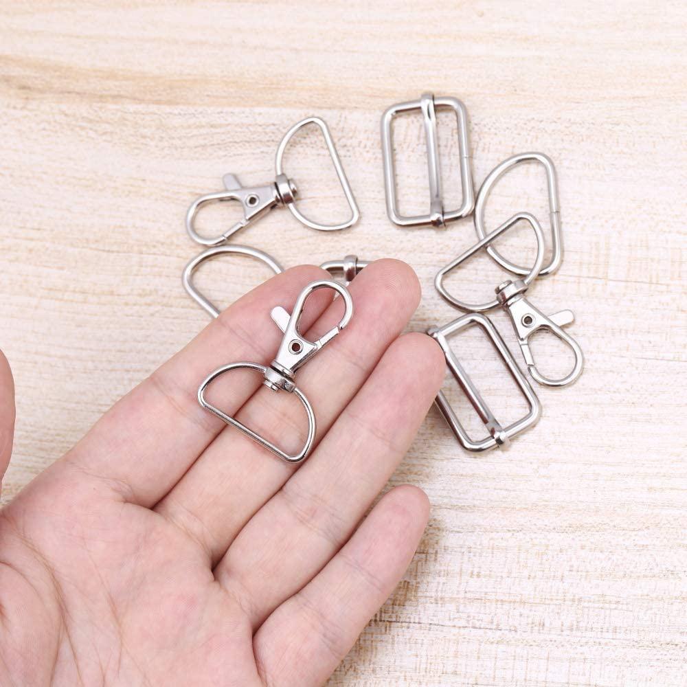 15Pcs Metal Keychain Clasps Swivel Snap Hooks D Ring and Slide Buckle Triglide for Handbag Purse Fasteners Sewing DIY Crafts