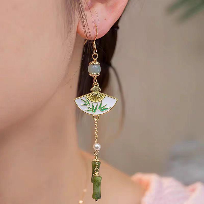 Design New Chinese Style Folding Fan Earrings, Ancient Hanfu Cheongsam Bamboo Earrings Earrings Women