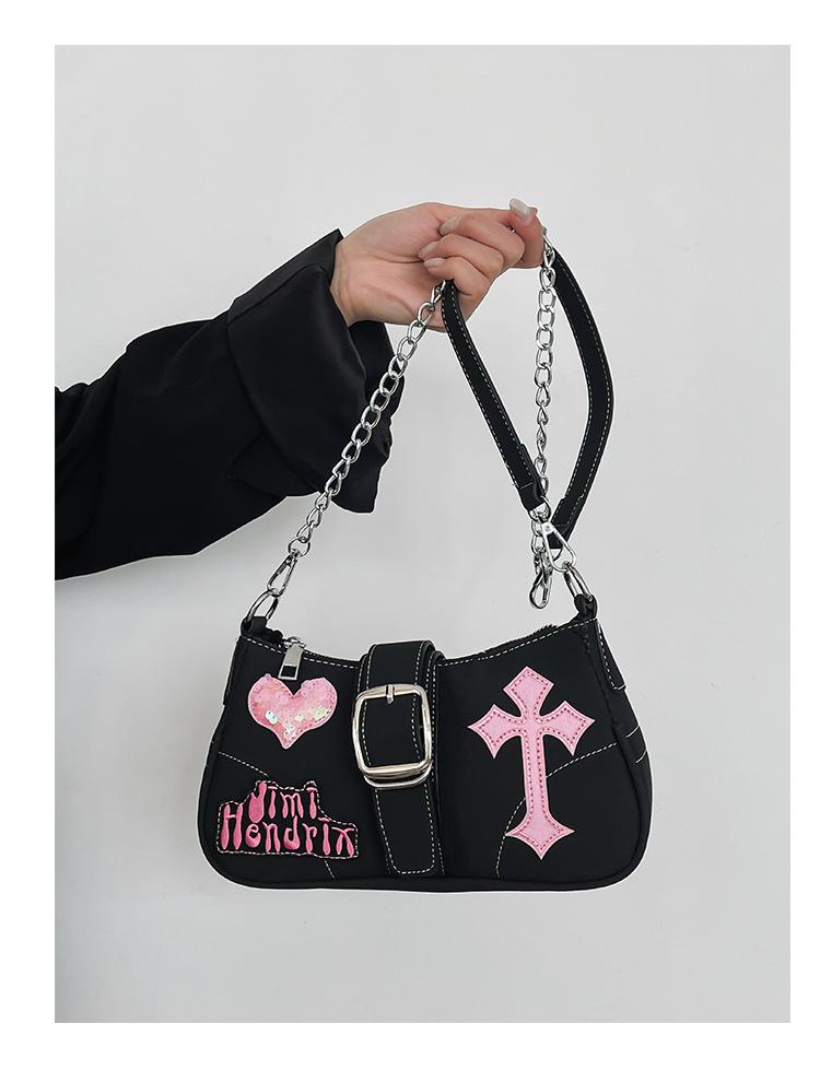 Y2K Sweet Cool Women's Underarm Bag Hot Girls Pink Shoulder Bags Messenger Bag Retro Design Female Chain Purse Armpit Handbags