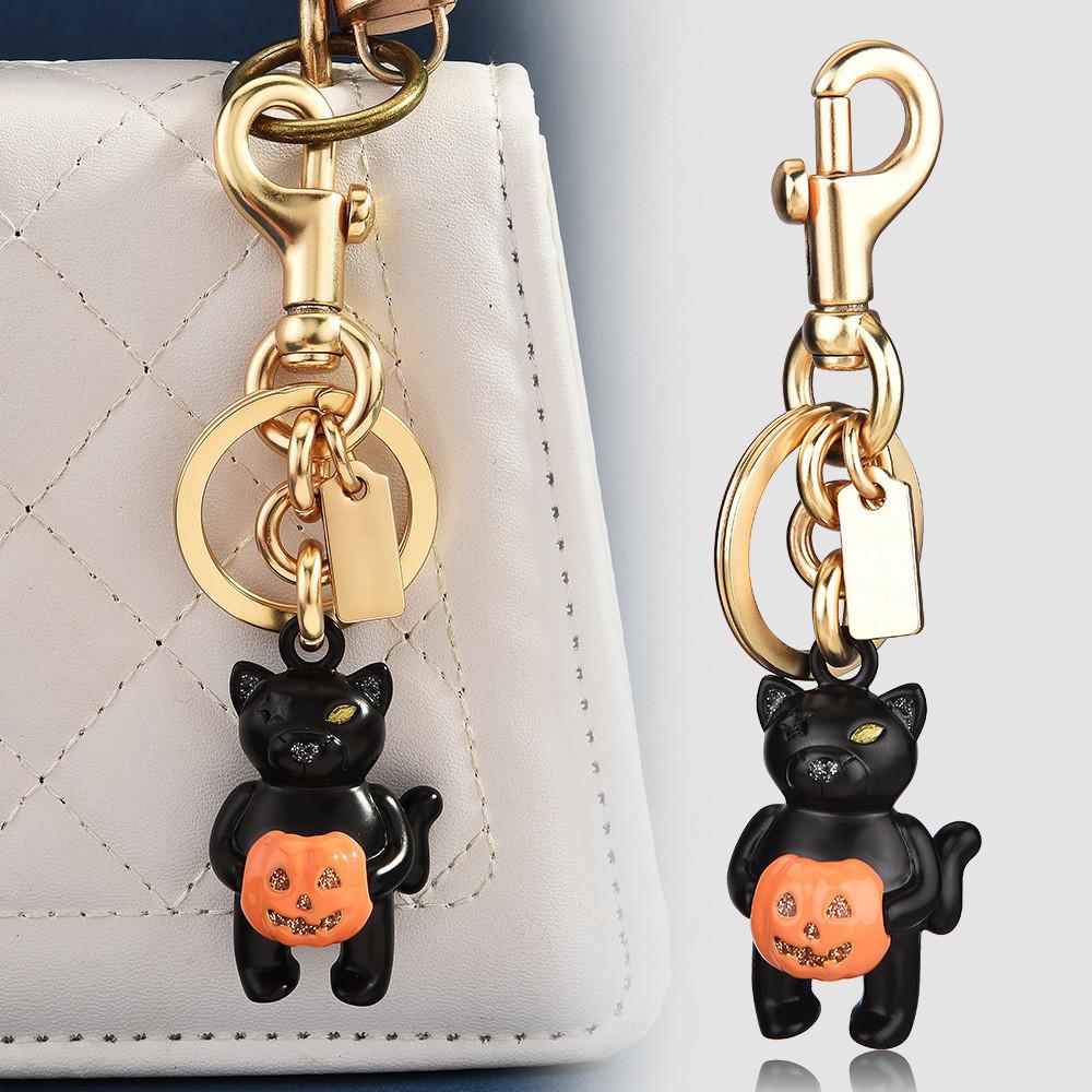 Black Cat Pumpkin Keychain Halloween Animal Charm For Bags And Keys