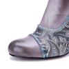 Johnature Women's High Heel Boots Handmade Genuine Leather Splicing Printed Thick Heel Short Boots