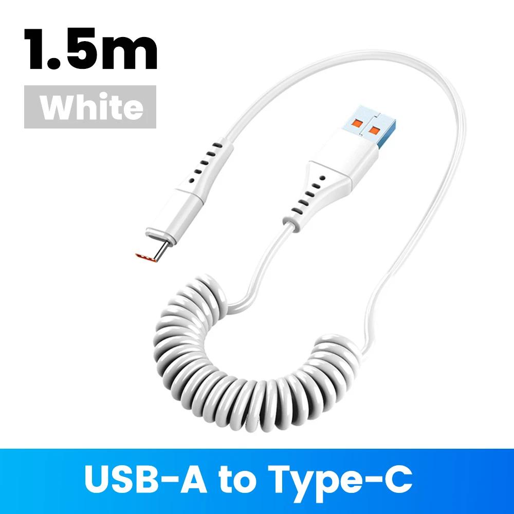 

120 Вт автомобильный пружинный кабель USB Type C для быстрой зарядки Micro USB-кабель для iPhone 16 15 Samsung Xiaomi Quick Charger 3.0 1.5m