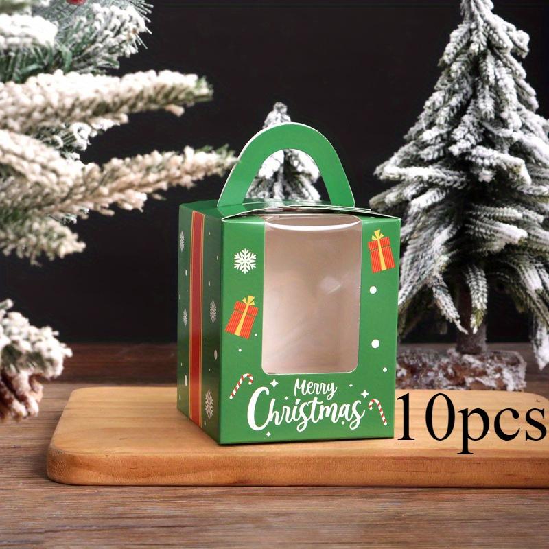 

10 шт. ручных коробок для упаковки кексов с окошком, одна рождественская упаковочная коробка, упаковочная коробка для выпеченных десертов, рождественское праздничное мероприятие красный