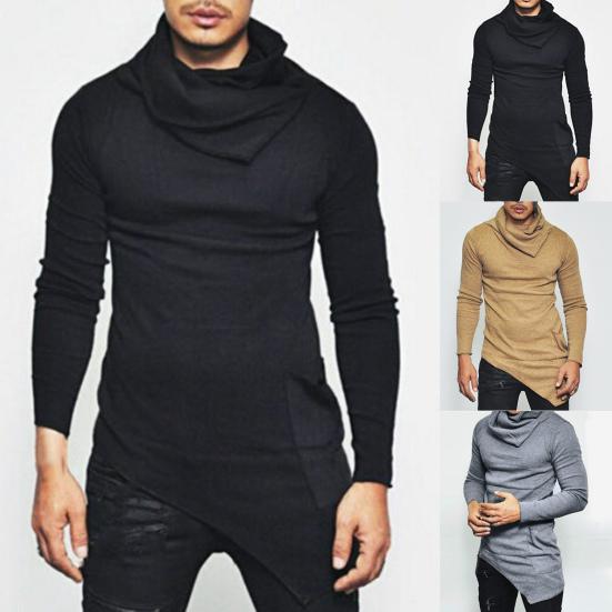 Herrenhemd Einfarbige Rippstrick-Kragen Lässiger Pullover Langarm Unregelmäßiges Frühlingstop für den täglichen Gebrauch