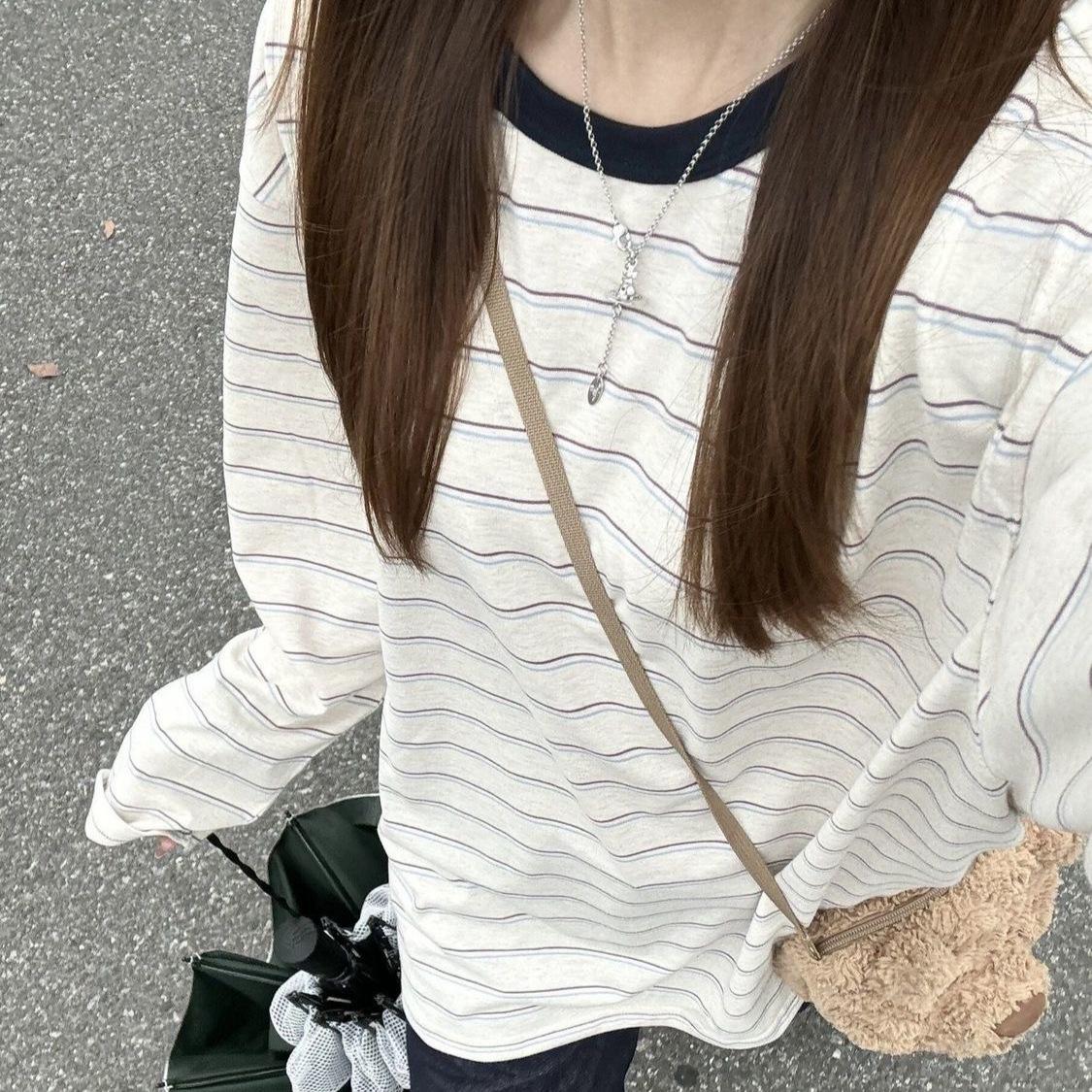 Korean Retro Color Block Embroidered Long Sleeve Women s Slimming Top Large светло-серый