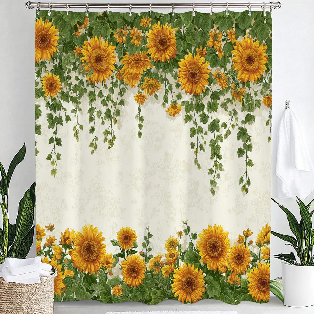 Beautiful Sunflower Flowers Shower Curtain Partition Hanging Bathroom Curtain With Hooks Washable Home Decoration Curtain