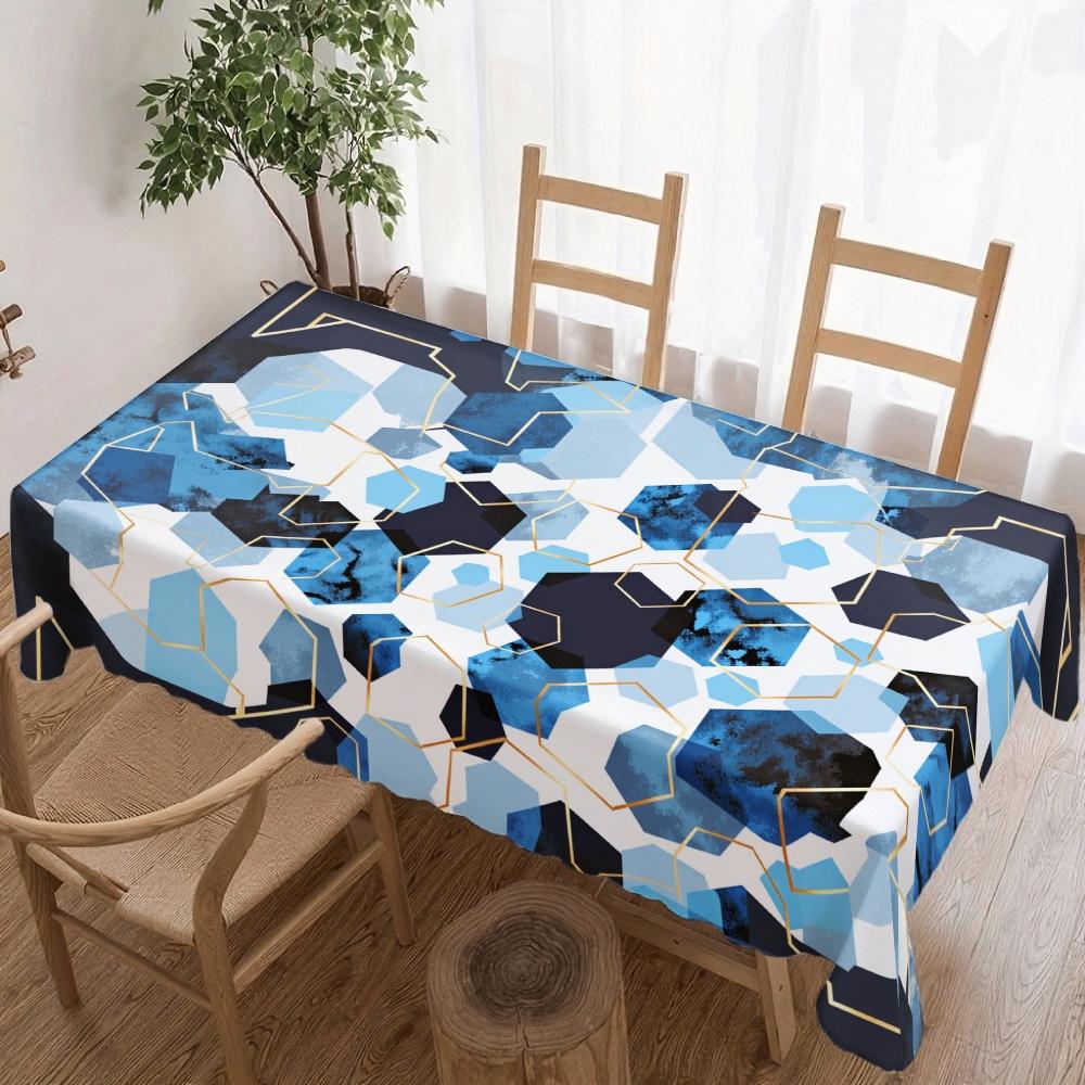 Geometric Blue Rectangle Table Cloth for Table Decor Kitchen Dining Patio Waterproof Reusable Tablecloth for Table Holiday Party