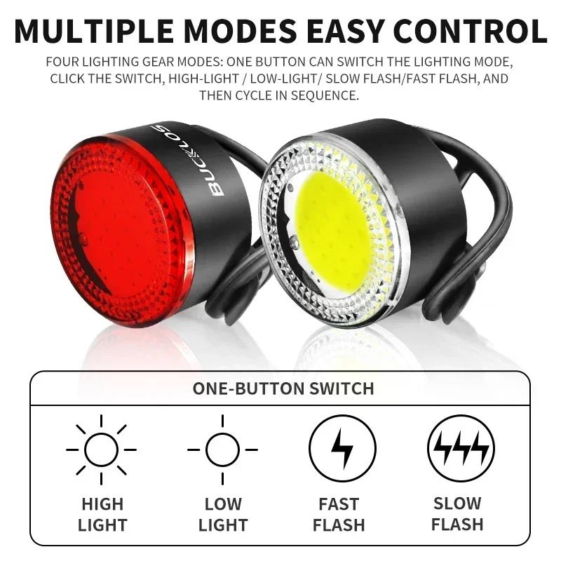 BUCKLOS Bike Light COB Front Rear Bicycle Lights LED Rechargeable Mountain Road Bicycle Lamp MTB Tail Light Cycling Flashlight 5