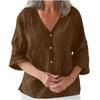 QICED Women's Fashion Casual Solid Color Print 3/4 Sleeves V Neck Blouses & Shirts