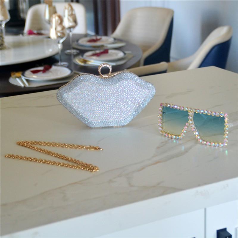 Lip Shape Evening Clutch Bag With Rhinestone Embellishment Women Formal Party Wedding Accessory